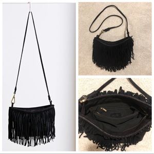 UO Black Fringe Suede Purse Ecote